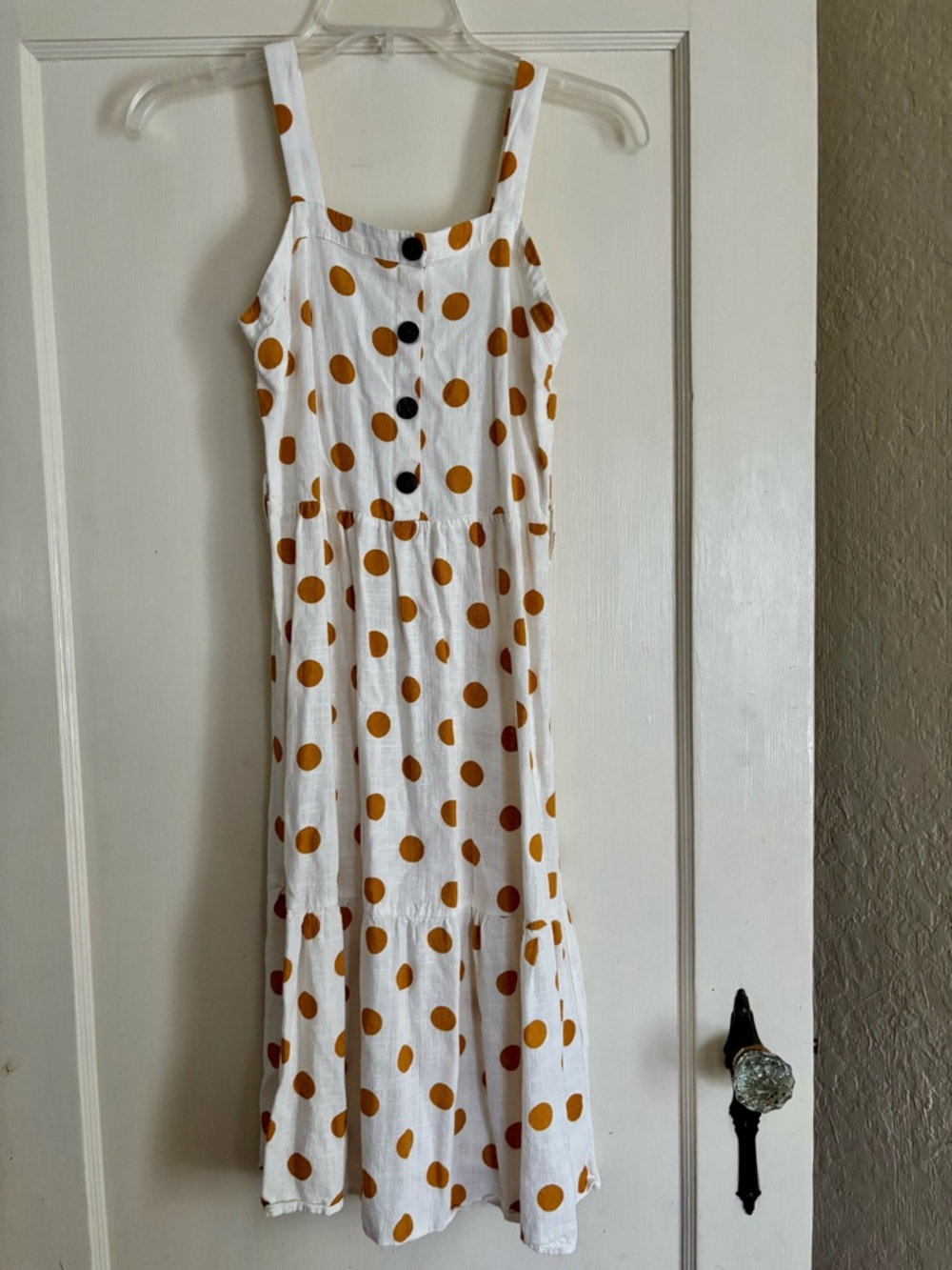 Monteau White Midi Dress with Mustard Polka Dots